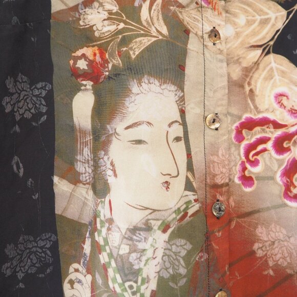 Citron Santa Monica Floral Japanese Geisha Button Down Blouse sz S - Picture 3 of 7